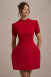 Carabella Red High Neck Short Sleeve Mini Dress