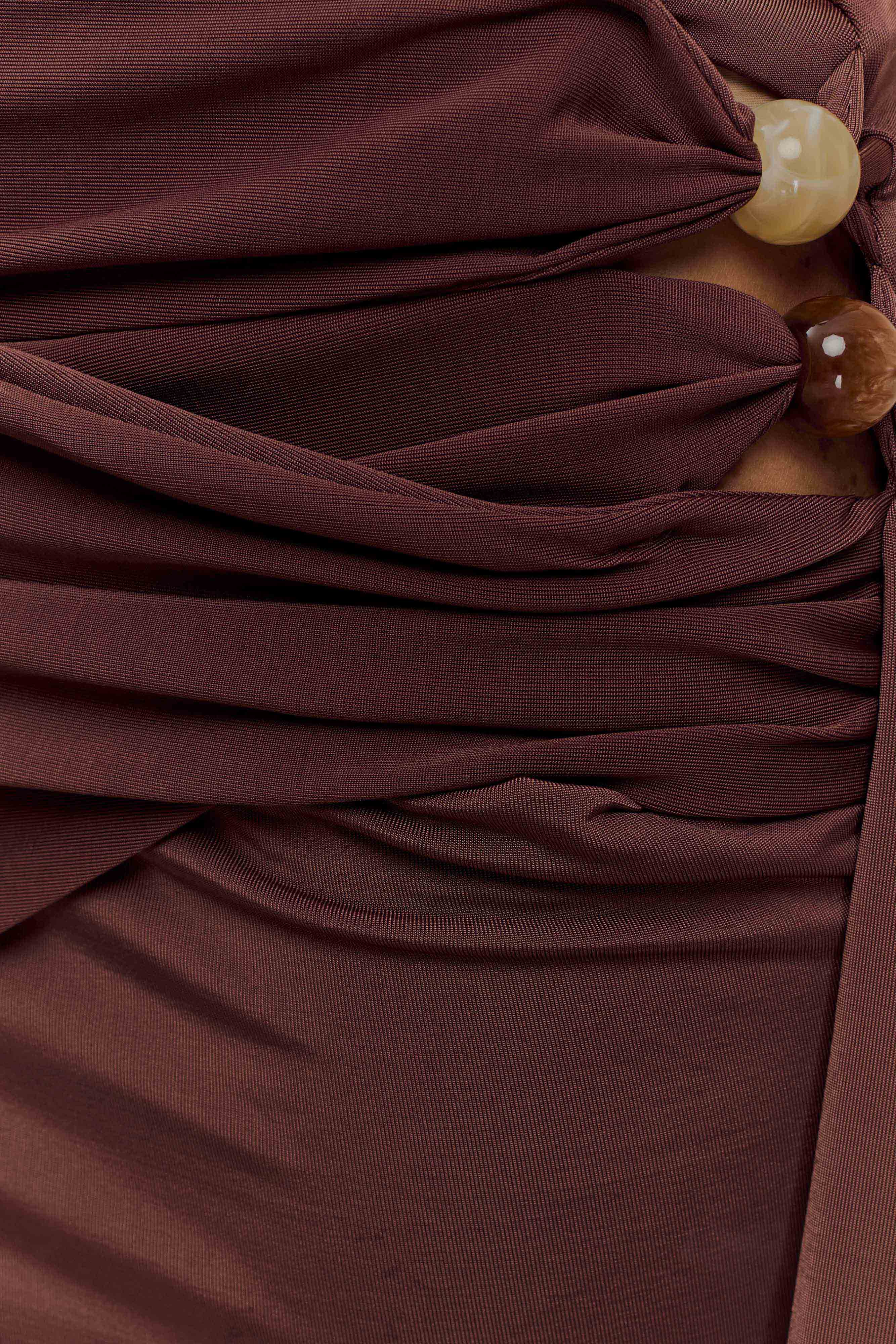 Alicent Slinky Beaded Mini Skirt Chocolate