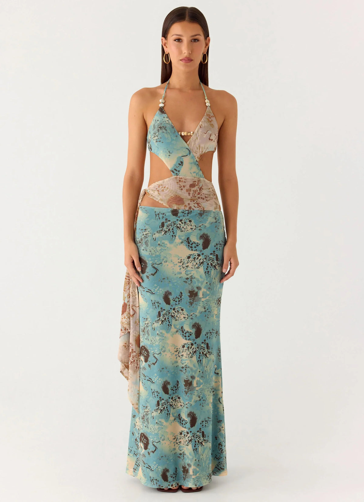 Rebel Beaded Maxi Dress Aqua Blur