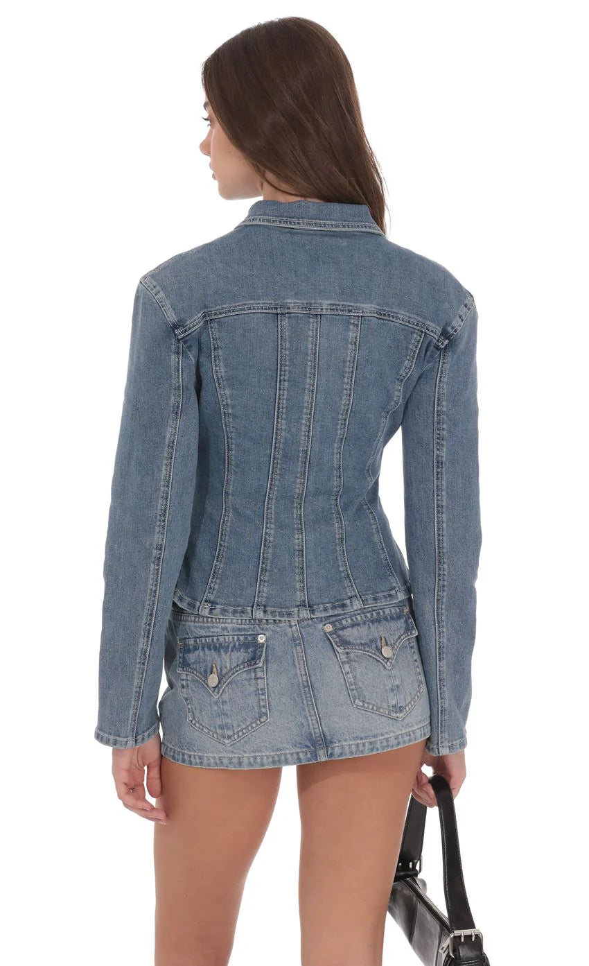 Fitted Denim Jacket in Blue