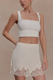 Nina Lace And Satin Mini Skirt Ivory