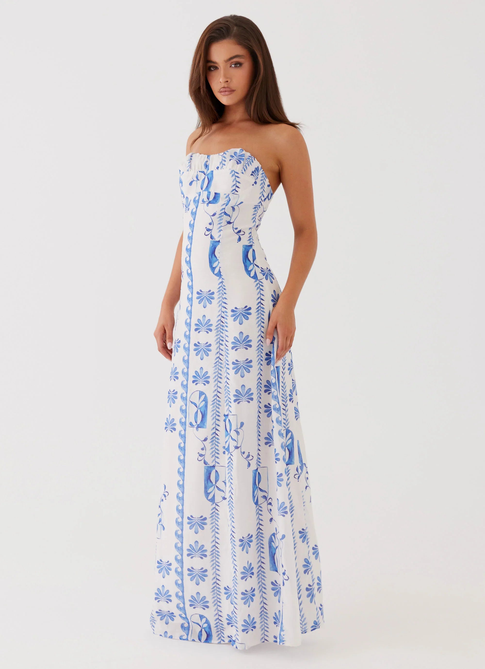 Tayla Linen Maxi Dress Floral Wave