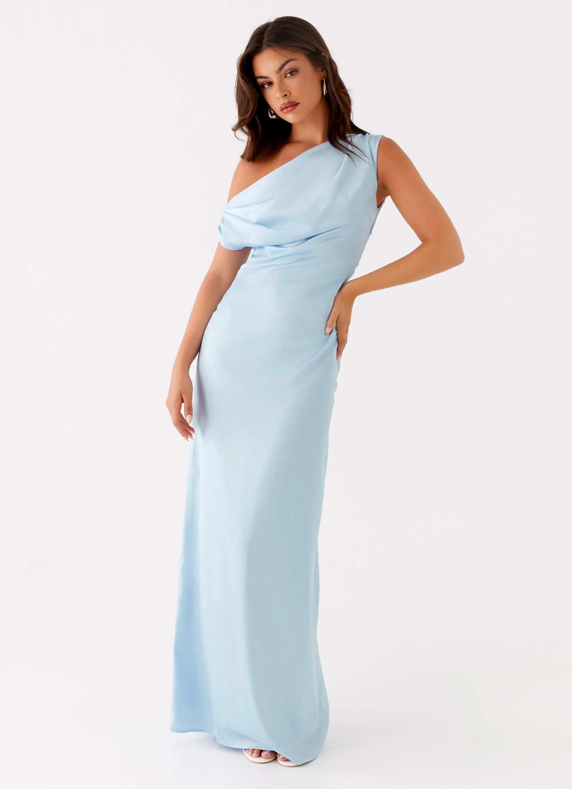 Heart Of Glass Satin Maxi Dress Blue