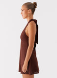 Heavy Hearted Linen Mini Dress Brown