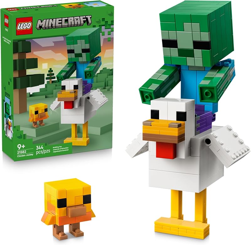 LEGO Minecraft Chicken Jockey 21582 Building Toys for Boys Girls Ages 9 Display for Bedroom 344 pieces Gift for Birthdays