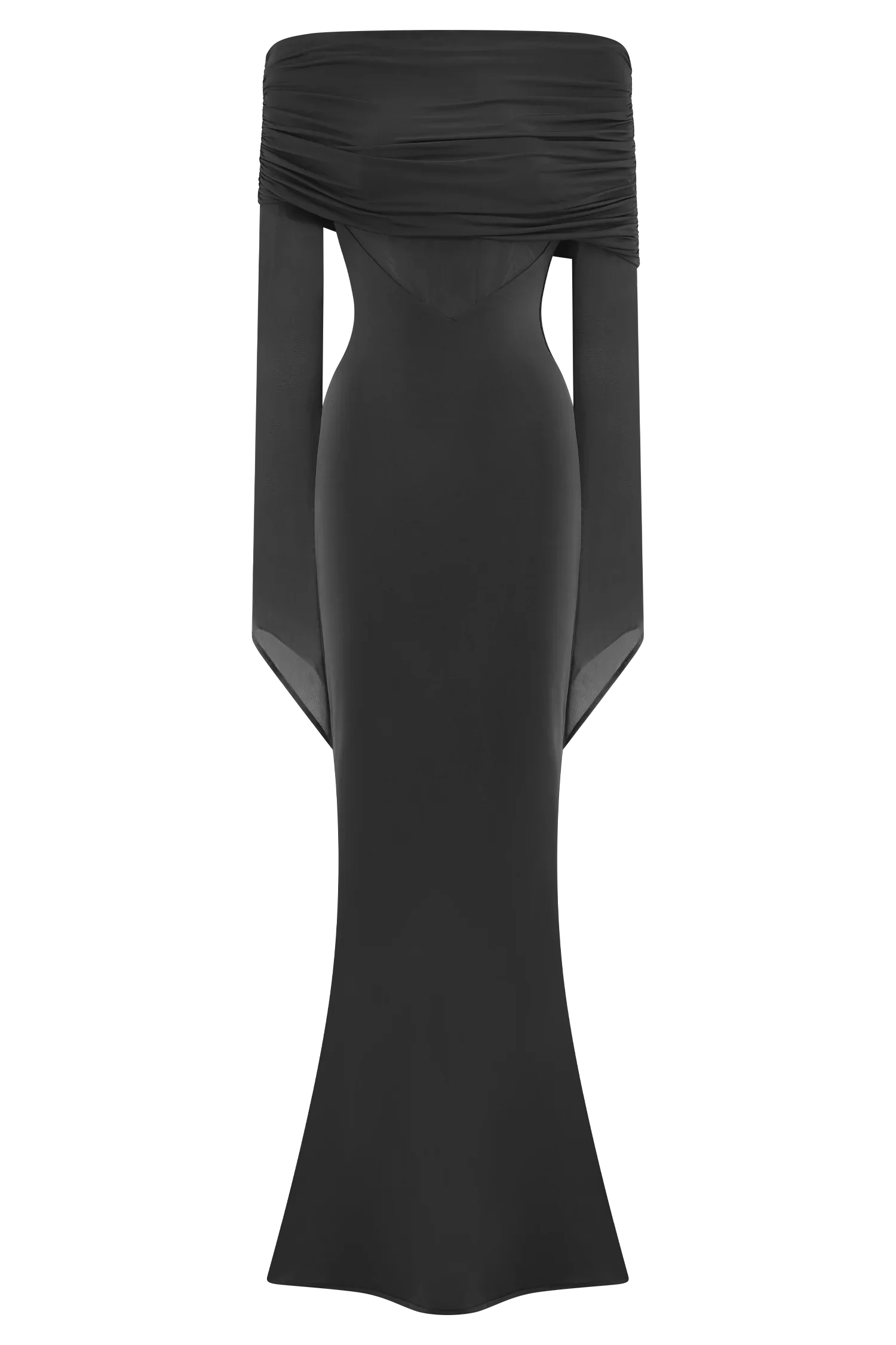 Kaitlin One Shoulder Slinky And Mesh Maxi Dress Black