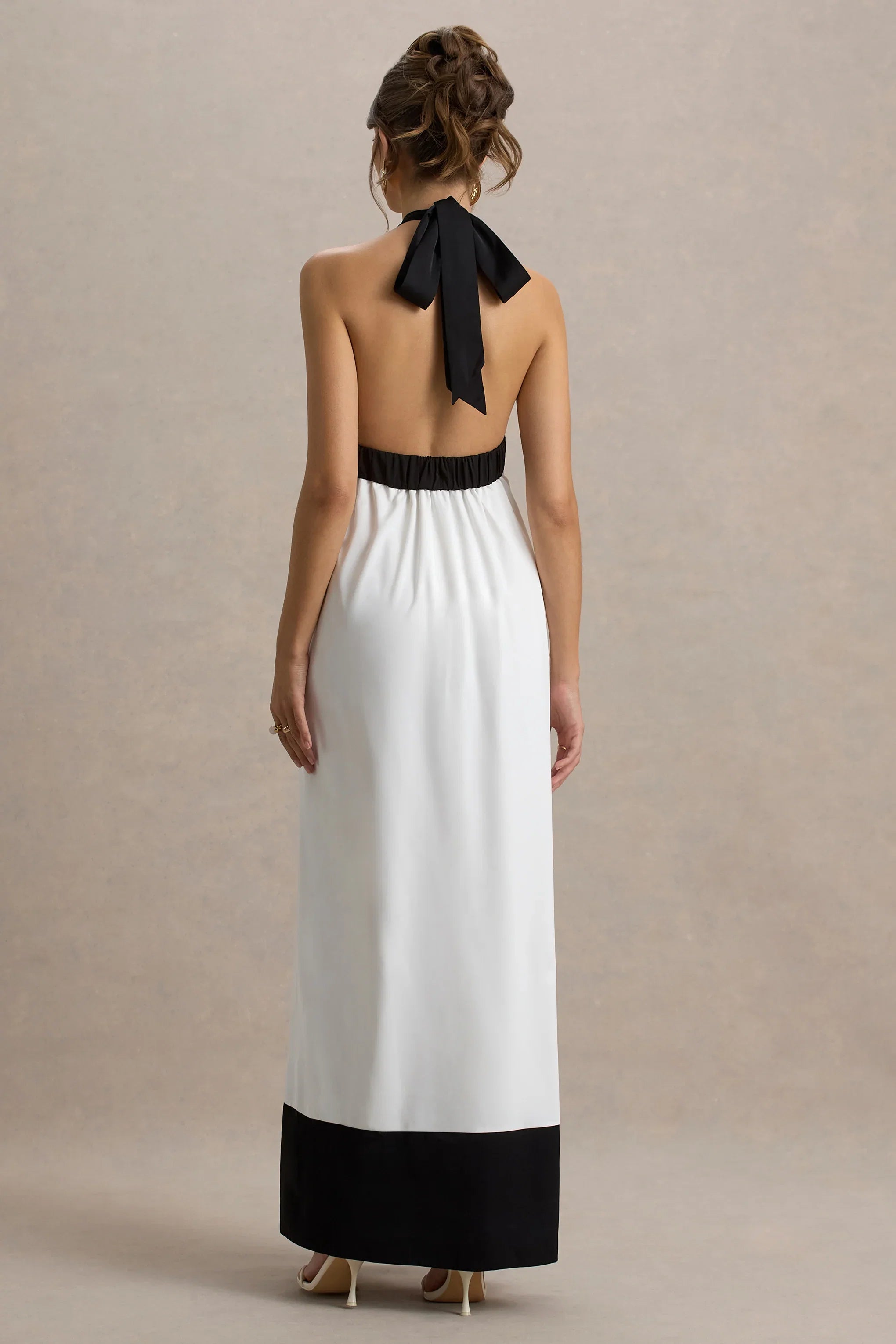 Clarabella White Black Halter Neck Maxi Dress