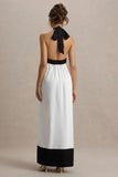 Clarabella White Black Halter Neck Maxi Dress