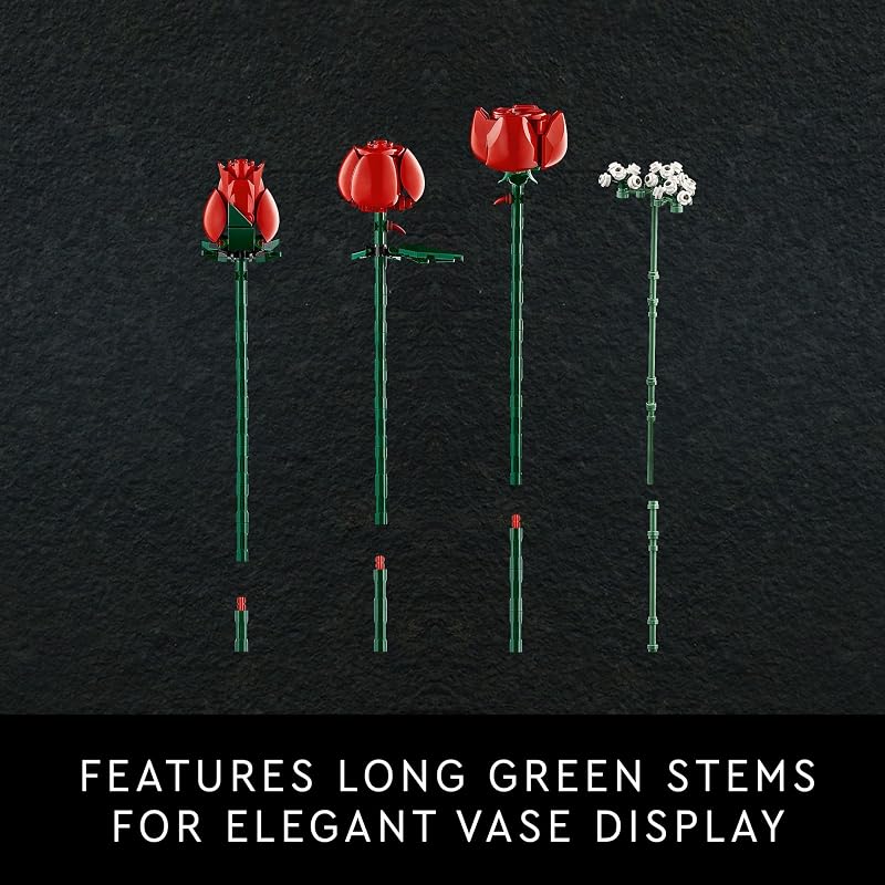 LEGO Botanicals Bouquet of Roses Artificial Flowers Fake Red Roses Building Set for Adults Ages 18 Gifts for Birthdays for Her Home Decor for Table Display 10328