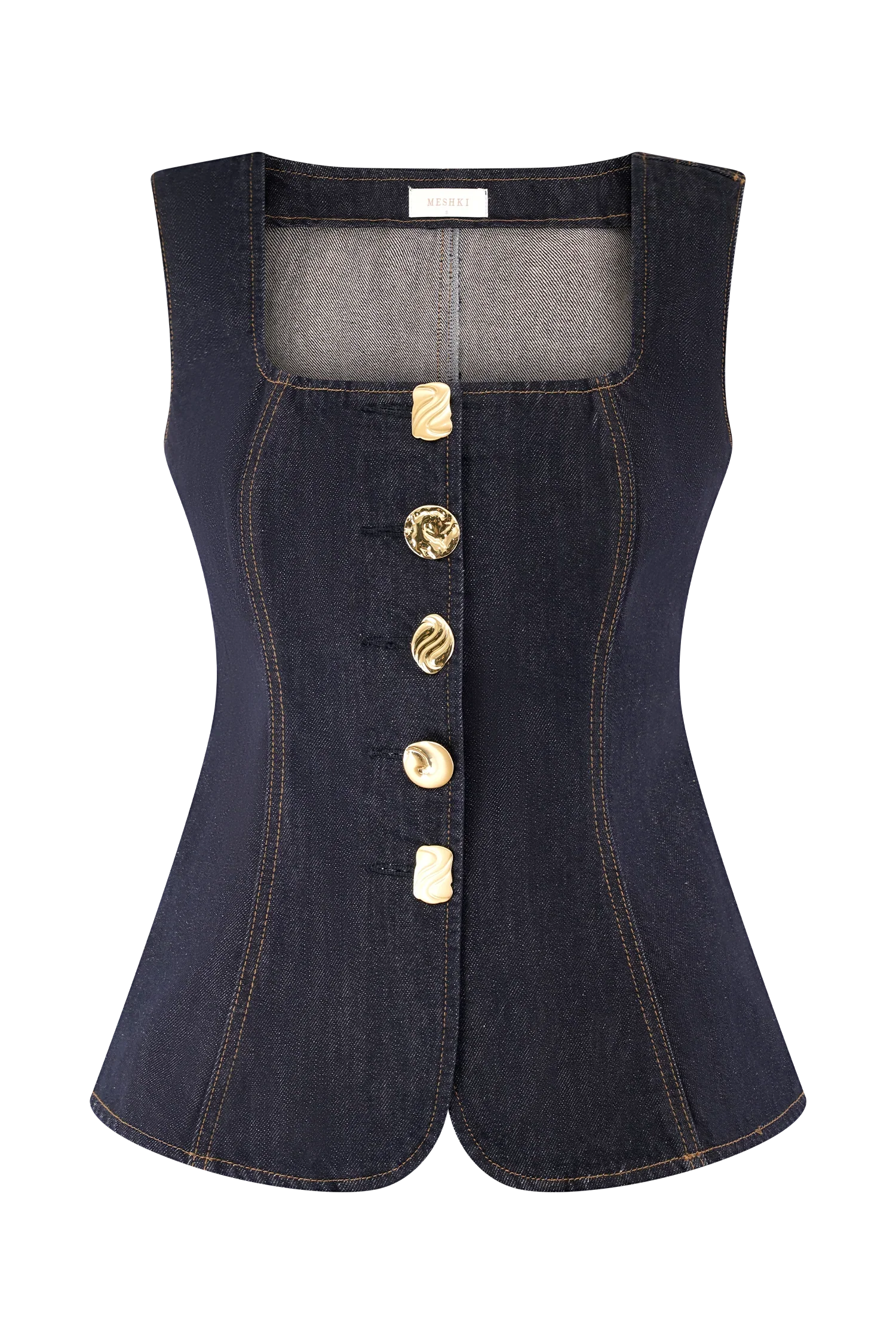 Neve Sleeveless Buttoned Denim Top Washed Indigo Blue
