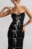 Summer Breeze Black Strappy Gathered Tiered Maxi Dress