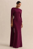 Halina Burgundy High Neck Maxi Dress With Cape Sleeve