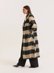 Black Beige Check Longline Belted Trench Coat