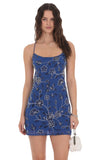 Floral Beaded Sequin Open Back Dress in Royal Blue