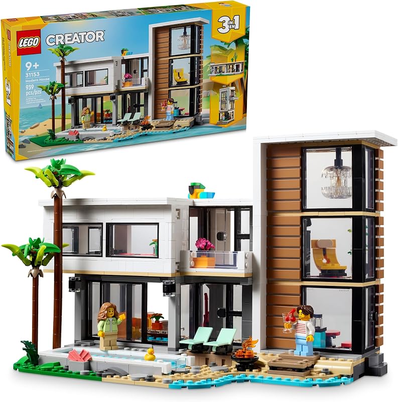 LEGO Creator 3 in 1 Modern House 31153 Back to School Gift for Students Building Toy Girls Boys Ages 9 3 Building Options 939 pieces 2 Minifigures