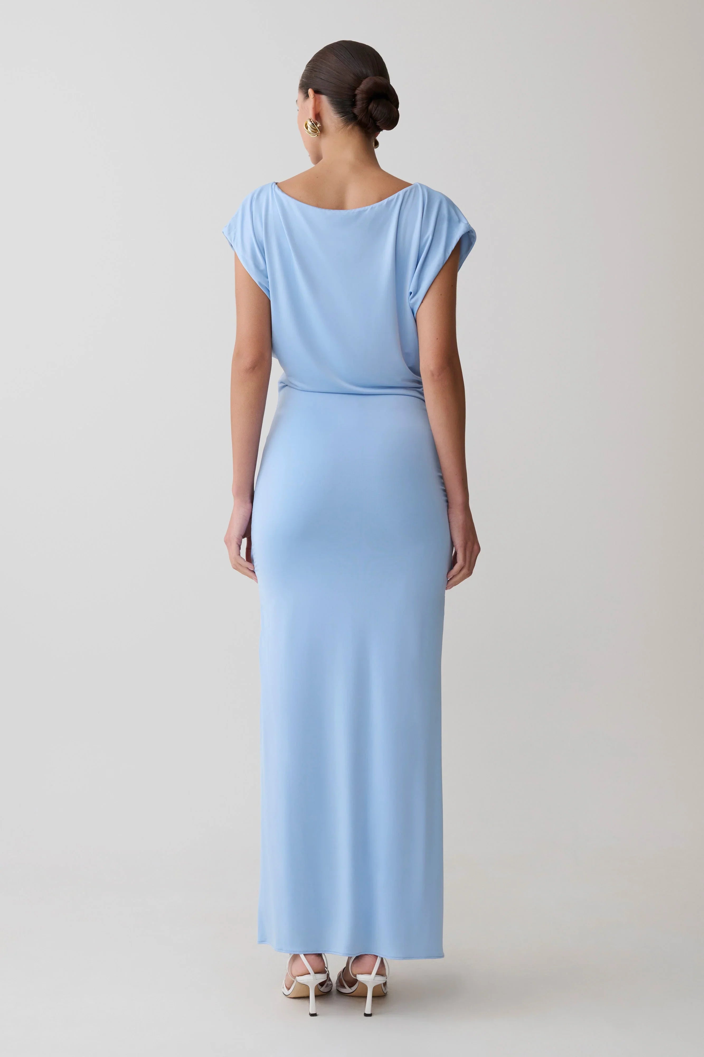 Maiara Shortsleeve Slinky Tie Maxi Dress Sea Blue