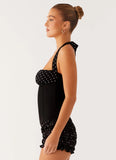 Channel Bustier Top Black Polka Dot