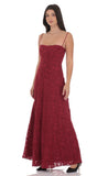 Burnout Lace Up Maxi Dress in Maroon