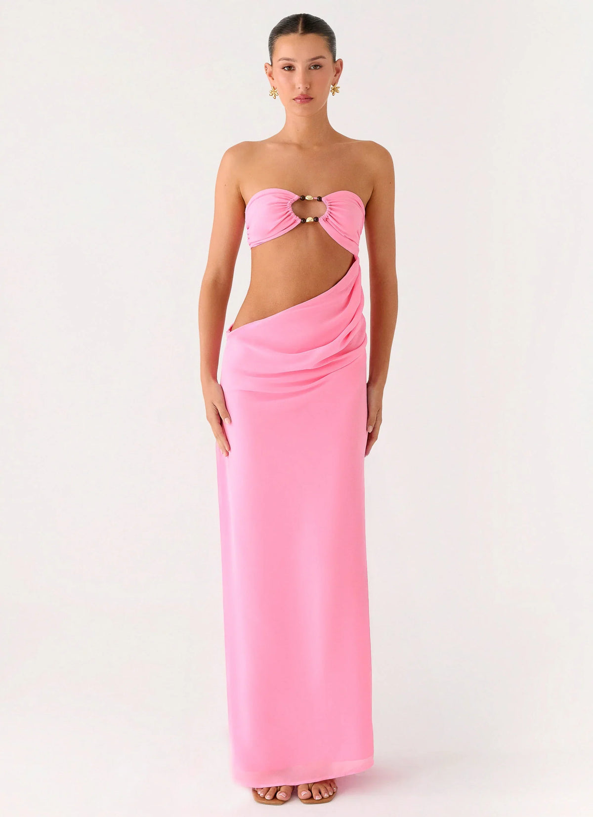 Falling Forever Strapless Beaded Maxi Dress Pink