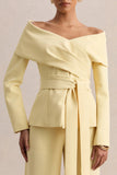 Empress Lemon Bardot Neck Tailored Top