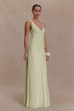 Perrie Slinky Ruched Maxi Dress Pastel Lime
