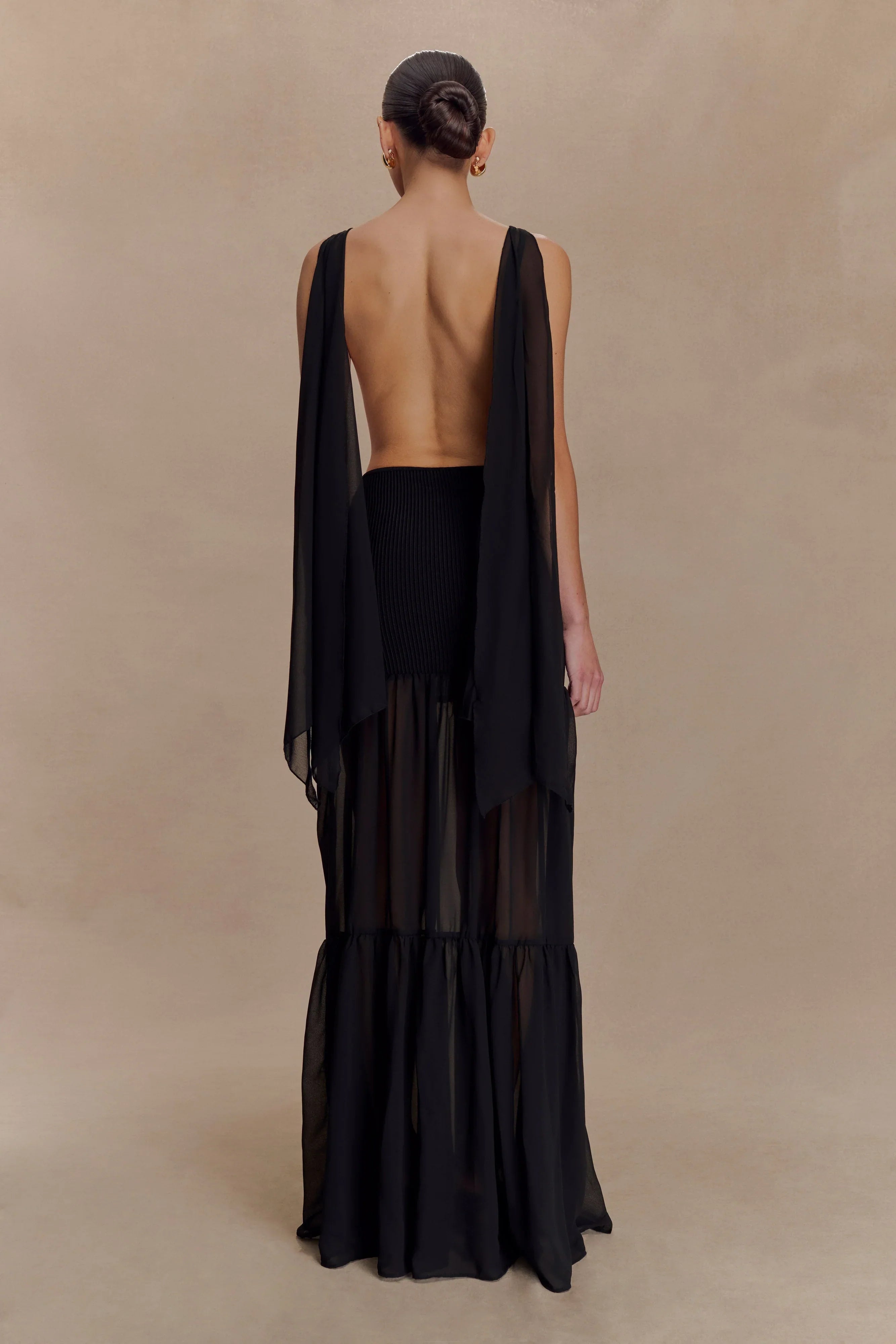 Haille Knit Chiffon Maxi Dress Black