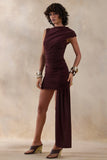 Nocturnal Brown Ruched Mini Dress With Sash