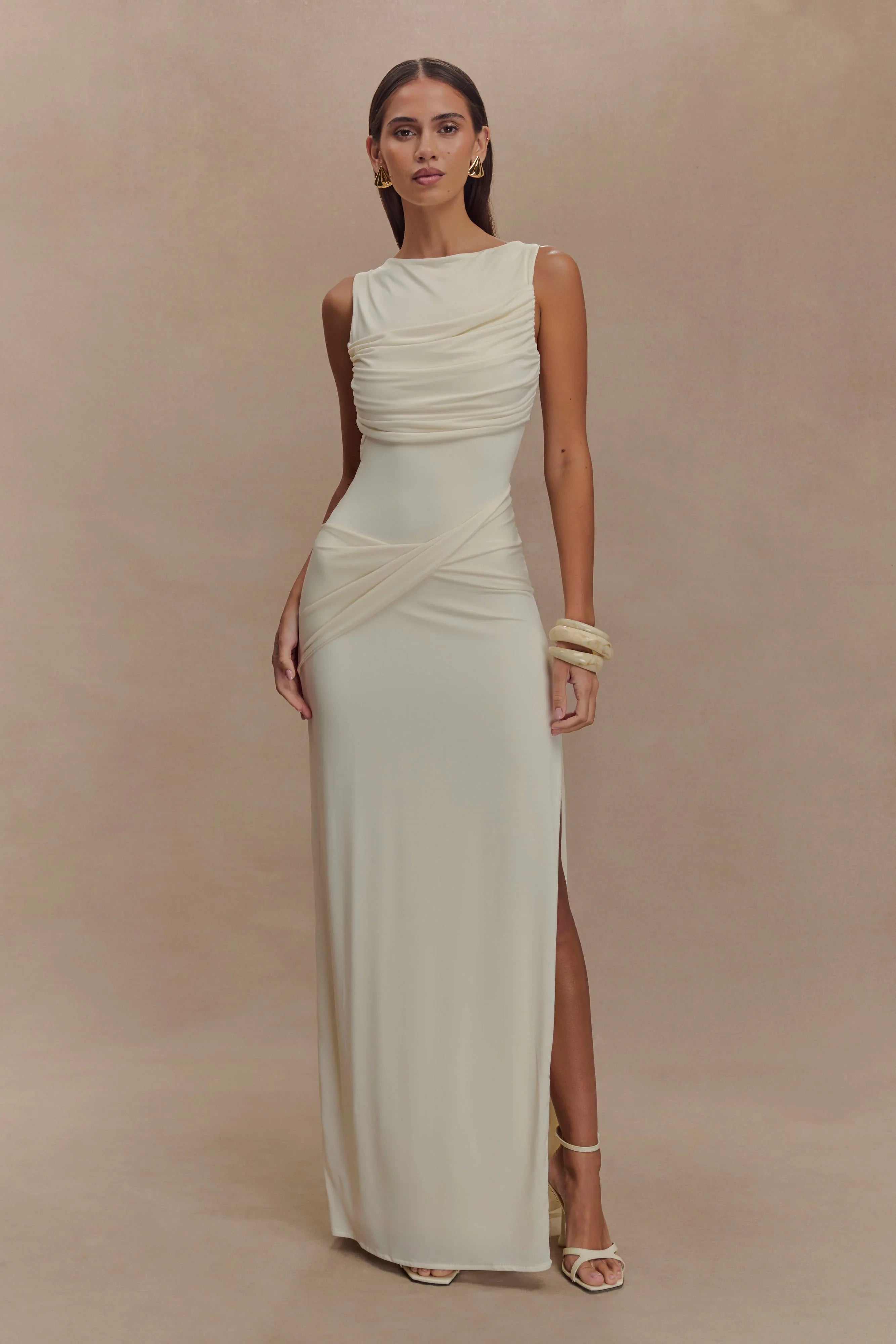 Henley Slinky Drape Maxi Dress Ivory