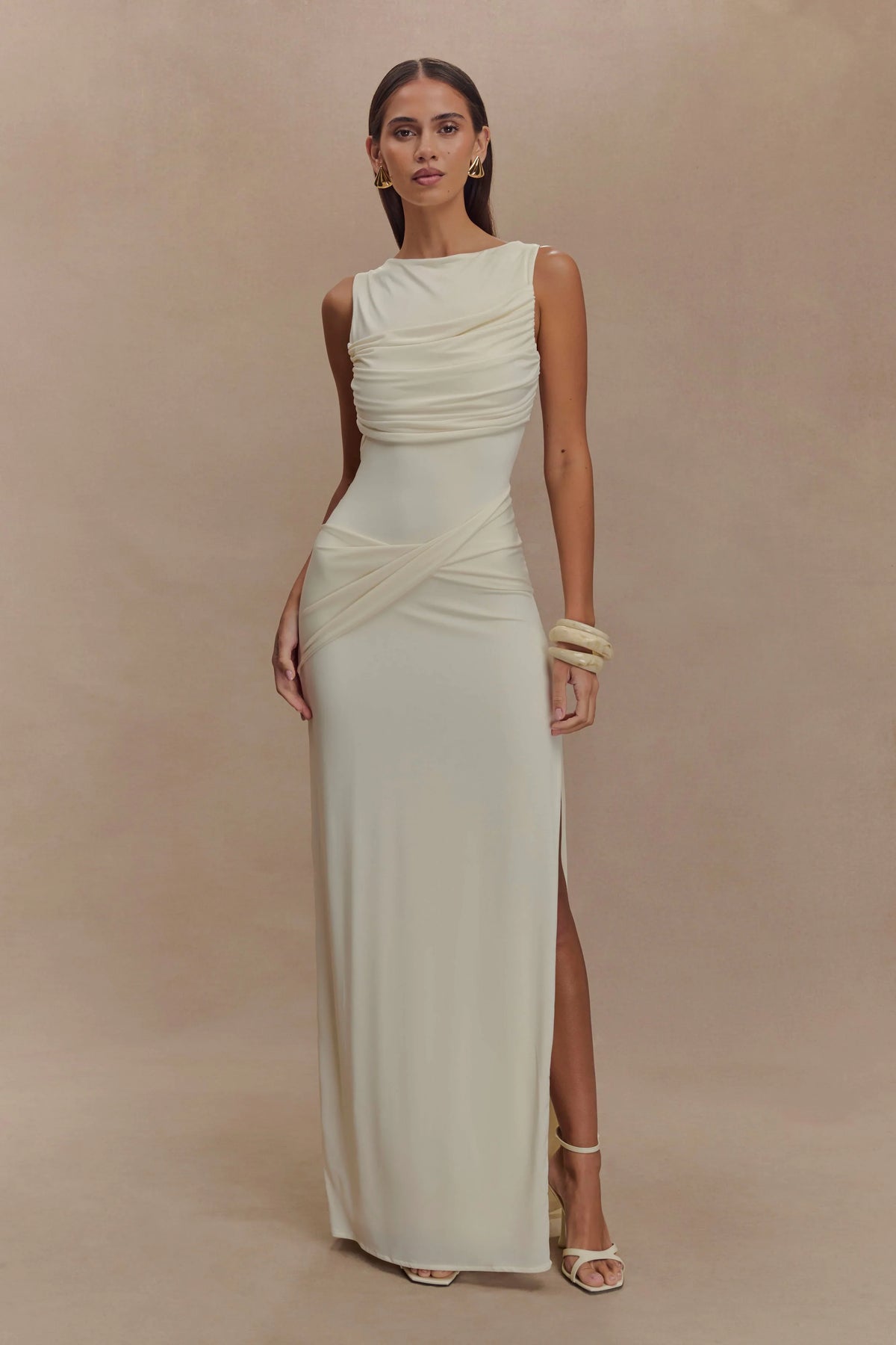 Henley Slinky Drape Maxi Dress Ivory