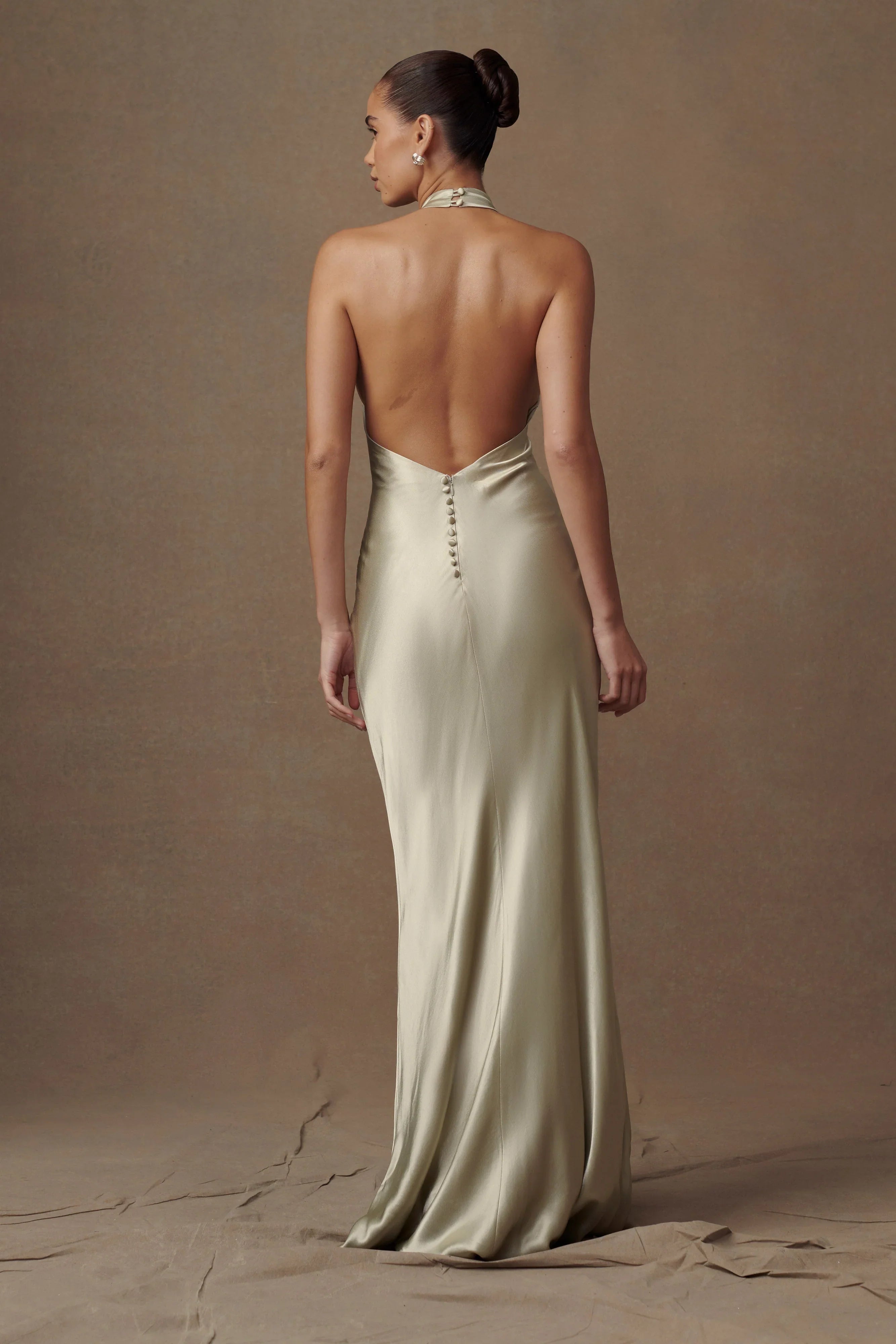 Esther Iridescent Satin Cowl Maxi Dress Sage