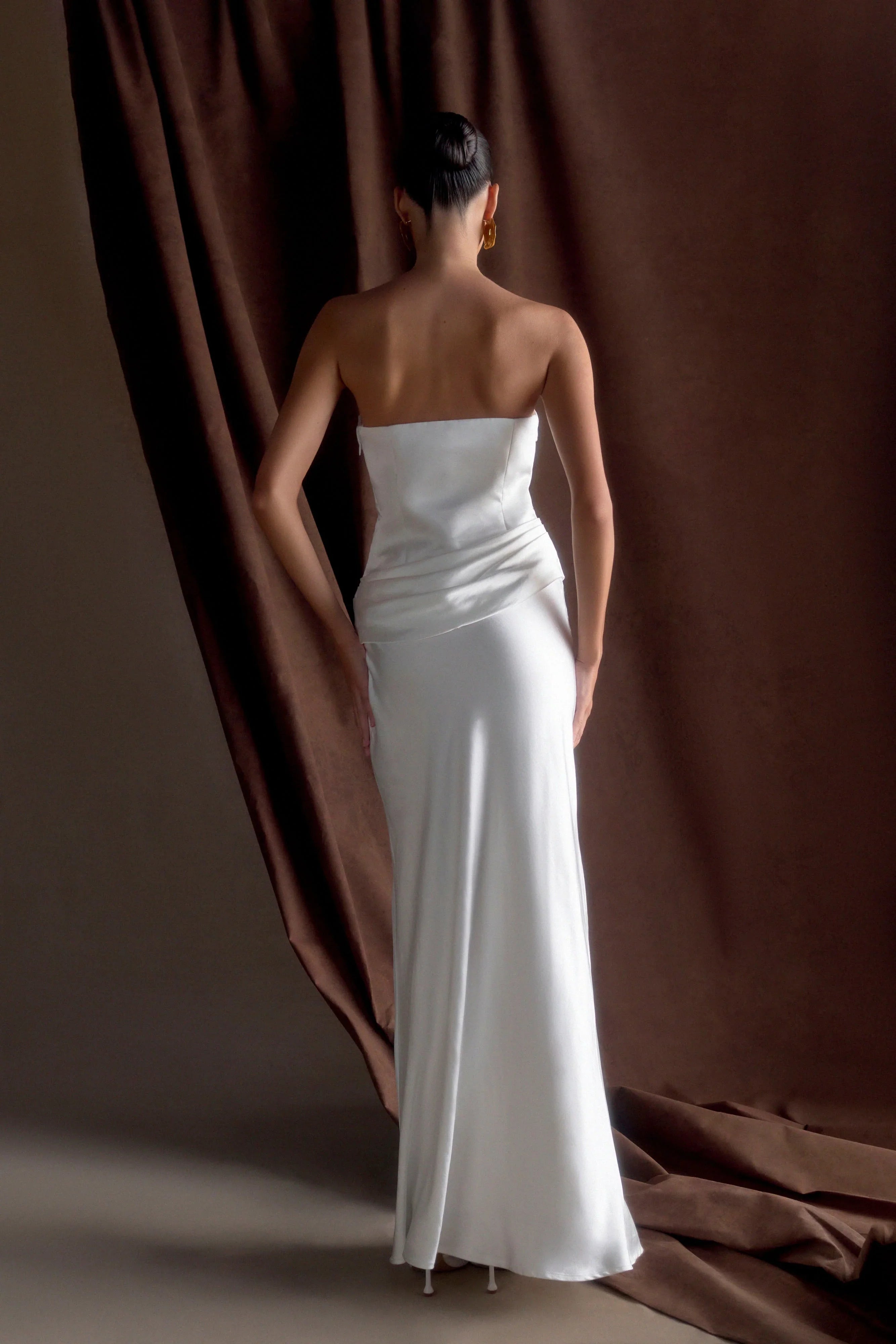 Jasmine Strapless Satin Maxi Dress White
