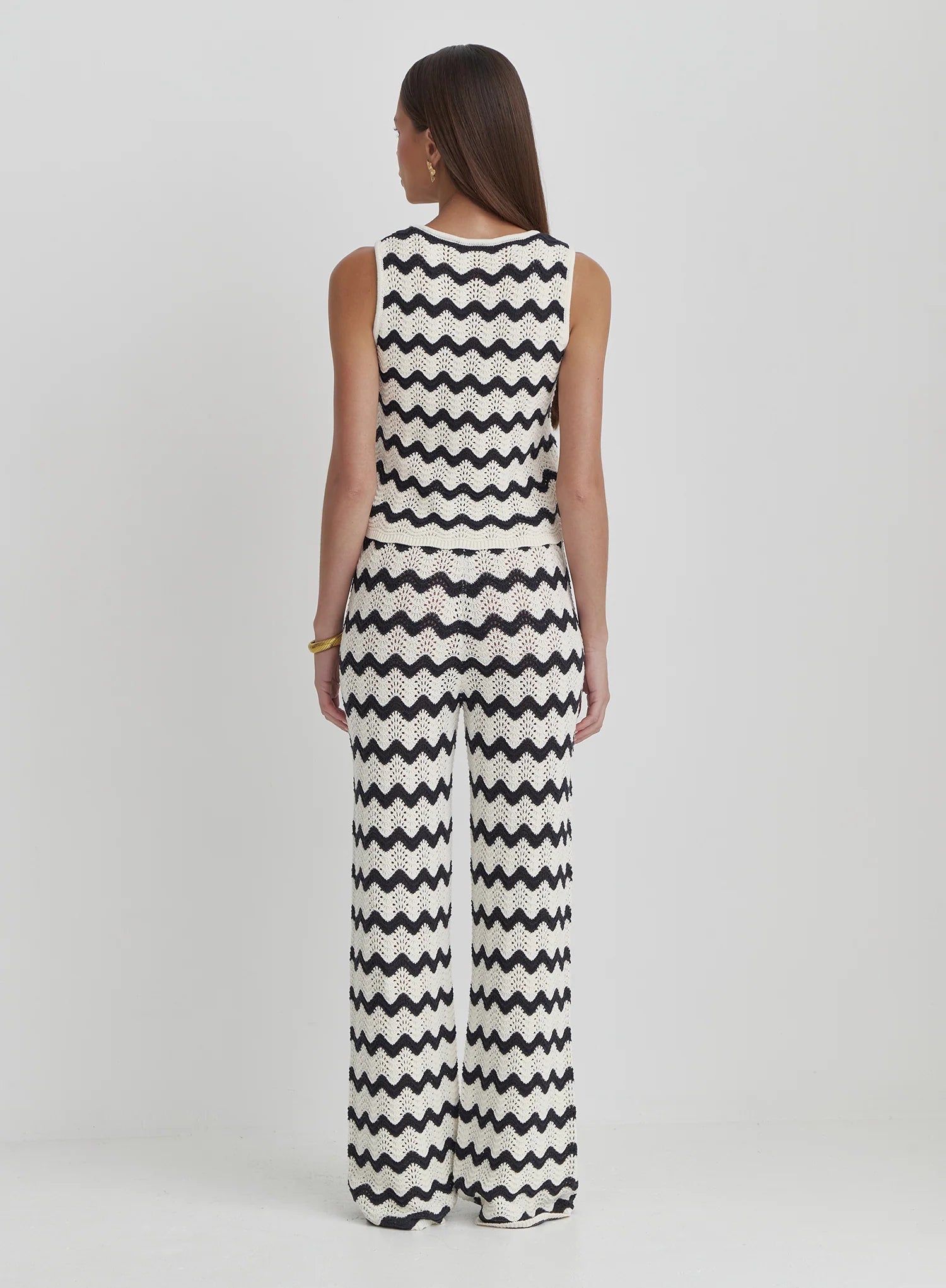 Navy And Cream Wave Crochet Trouser
