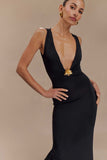 Beck Plunge Maxi Dress With Floral Hardware Black