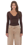 Cowl Neck Long Sleeve Top in Brown