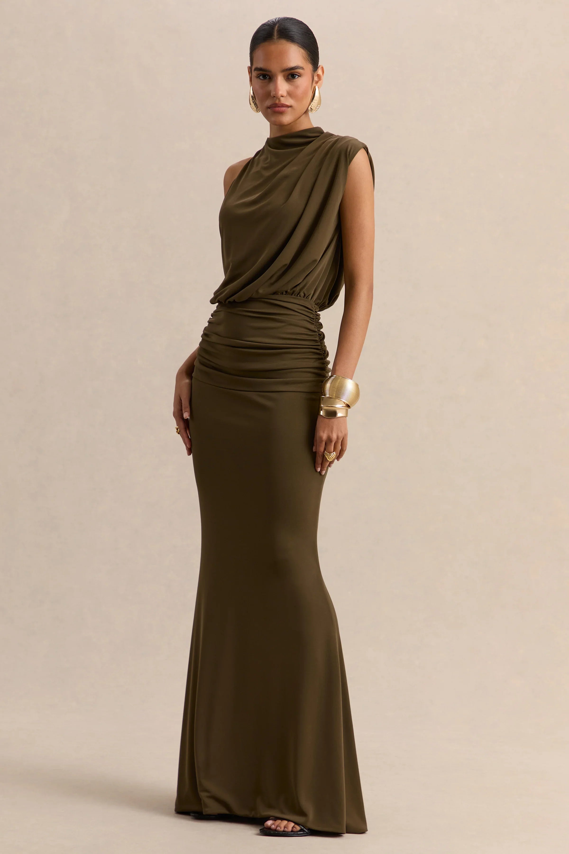 Umaira Khaki High Neck Maxi Dress