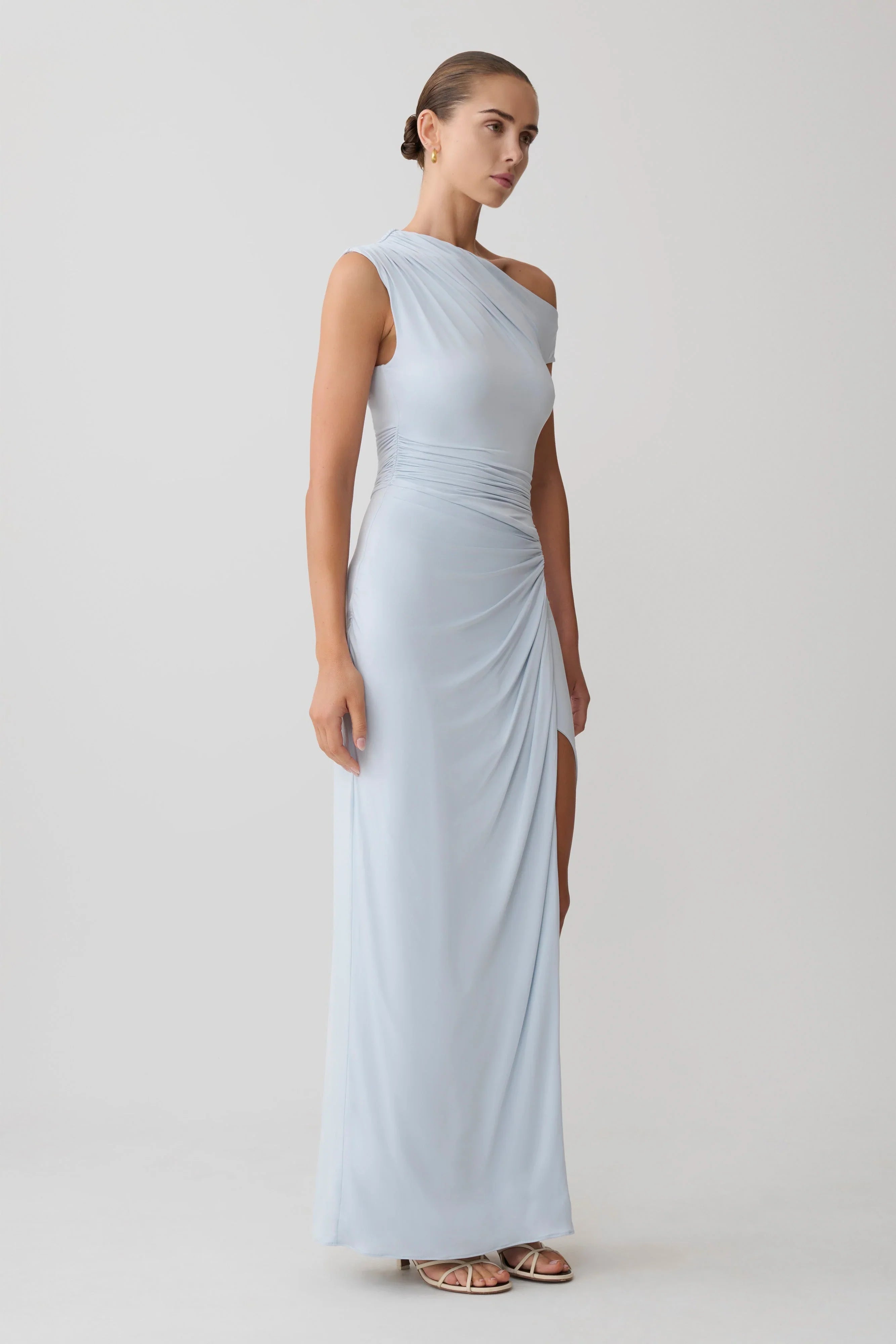 Alyn Off Shoulder Draped Maxi Dress Pale Blue