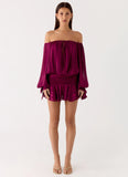 Eira Balloon Sleeve Mini Dress Plum