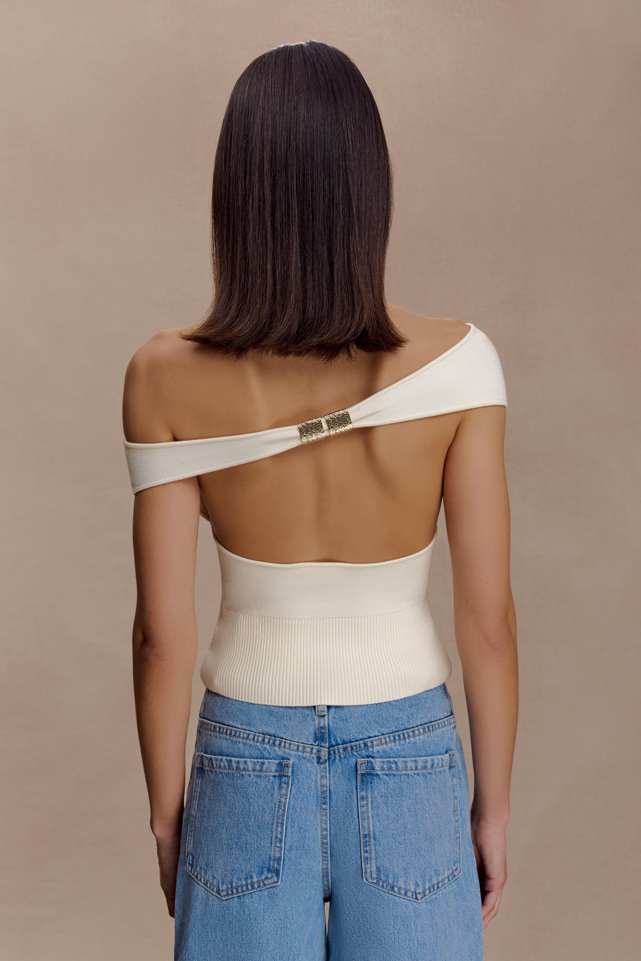 Carley Off Shoulder Knit Top Ivory
