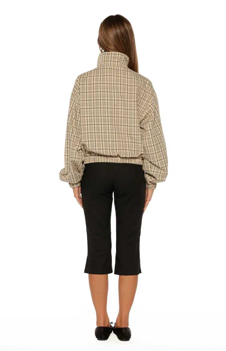 Lee Beige Plaid Funnel Neck Jacket PRE ORDER