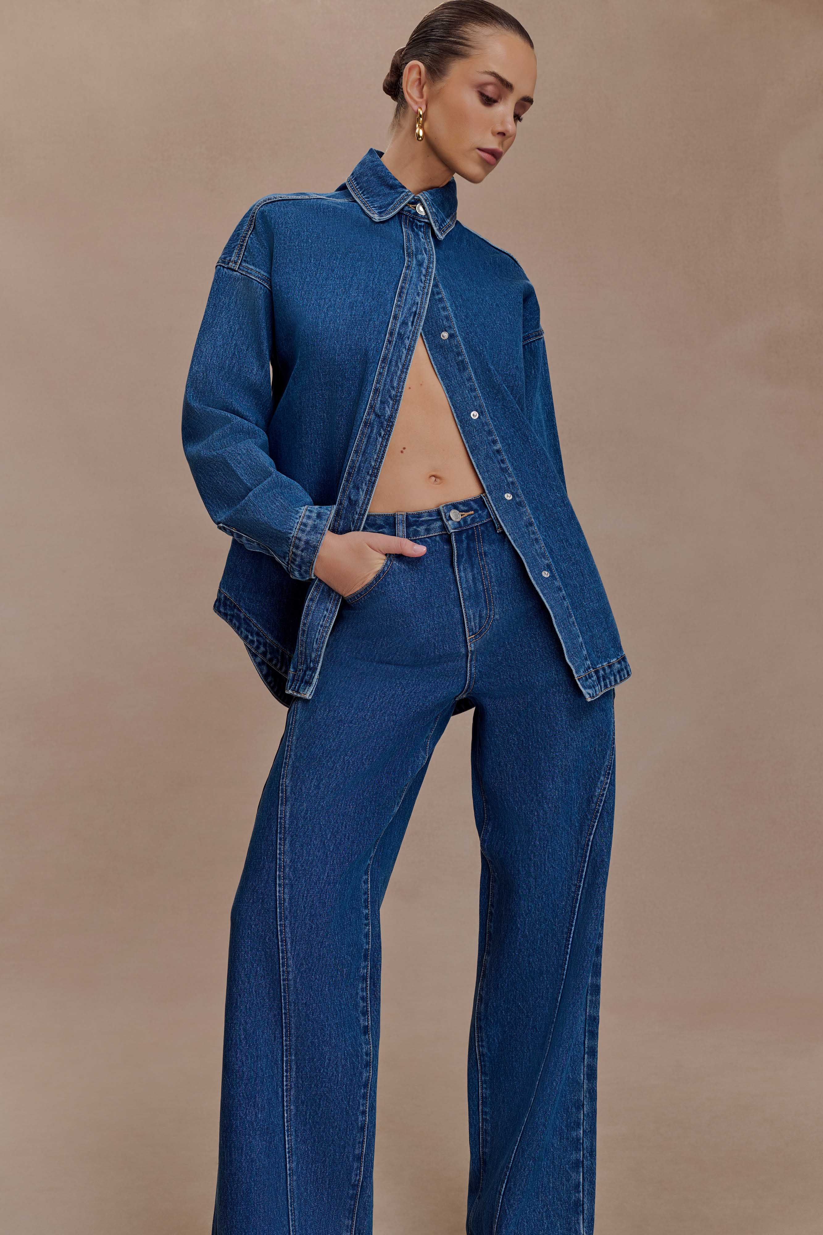 Georgette Mid Rise Paneled Denim Jeans Dark Blue