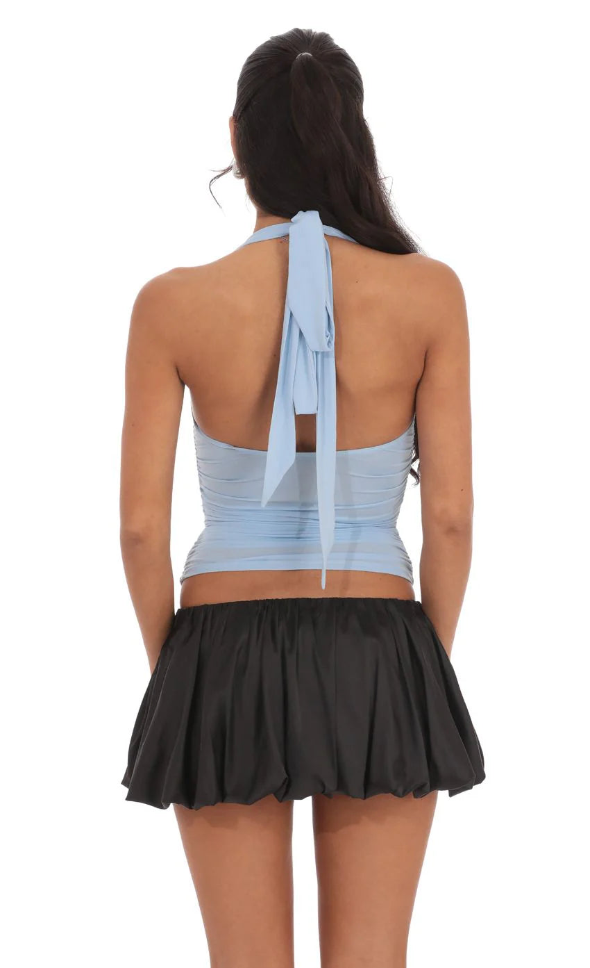 Satin Bubble Skort in Black