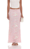 Sequin Floral Mesh Maxi Skirt in Pink