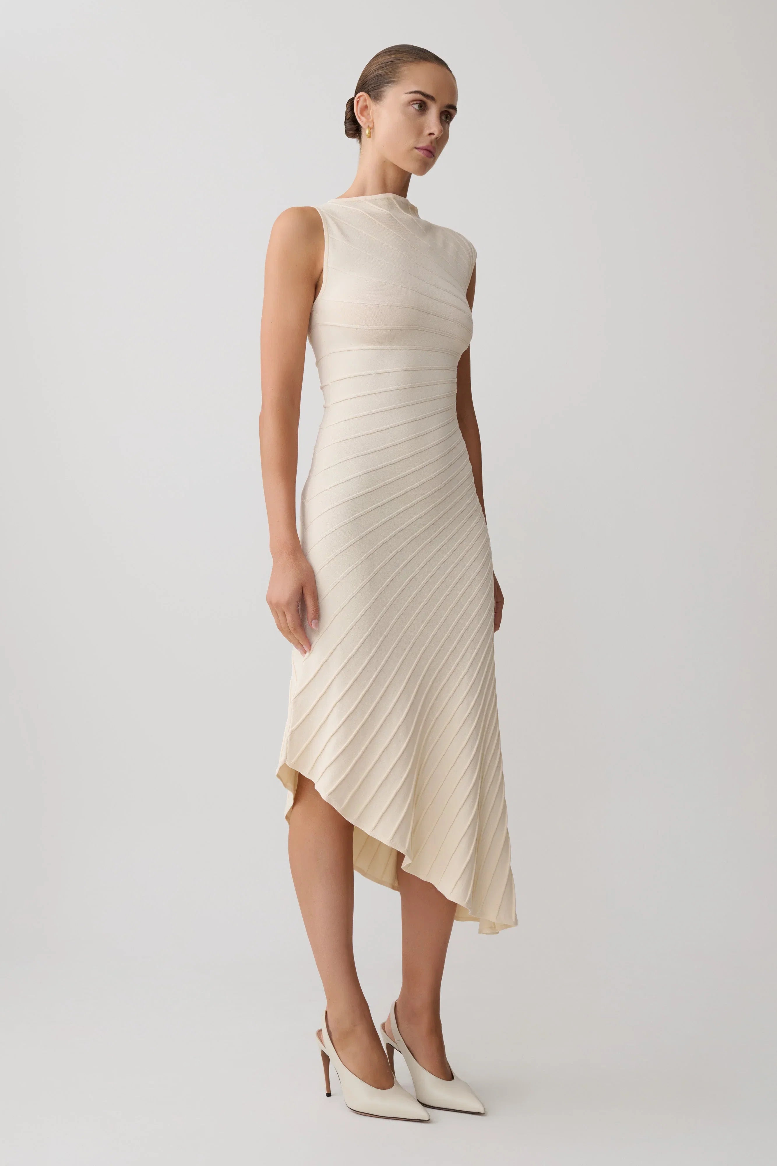 Milasandra Pleated Knit Dress Ivory