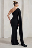Romi Black One Shoulder Twist Design Maxi Dress
