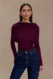 Mazie Asymetrical Cashmere Blend Long Sleeve Knit Top Plum