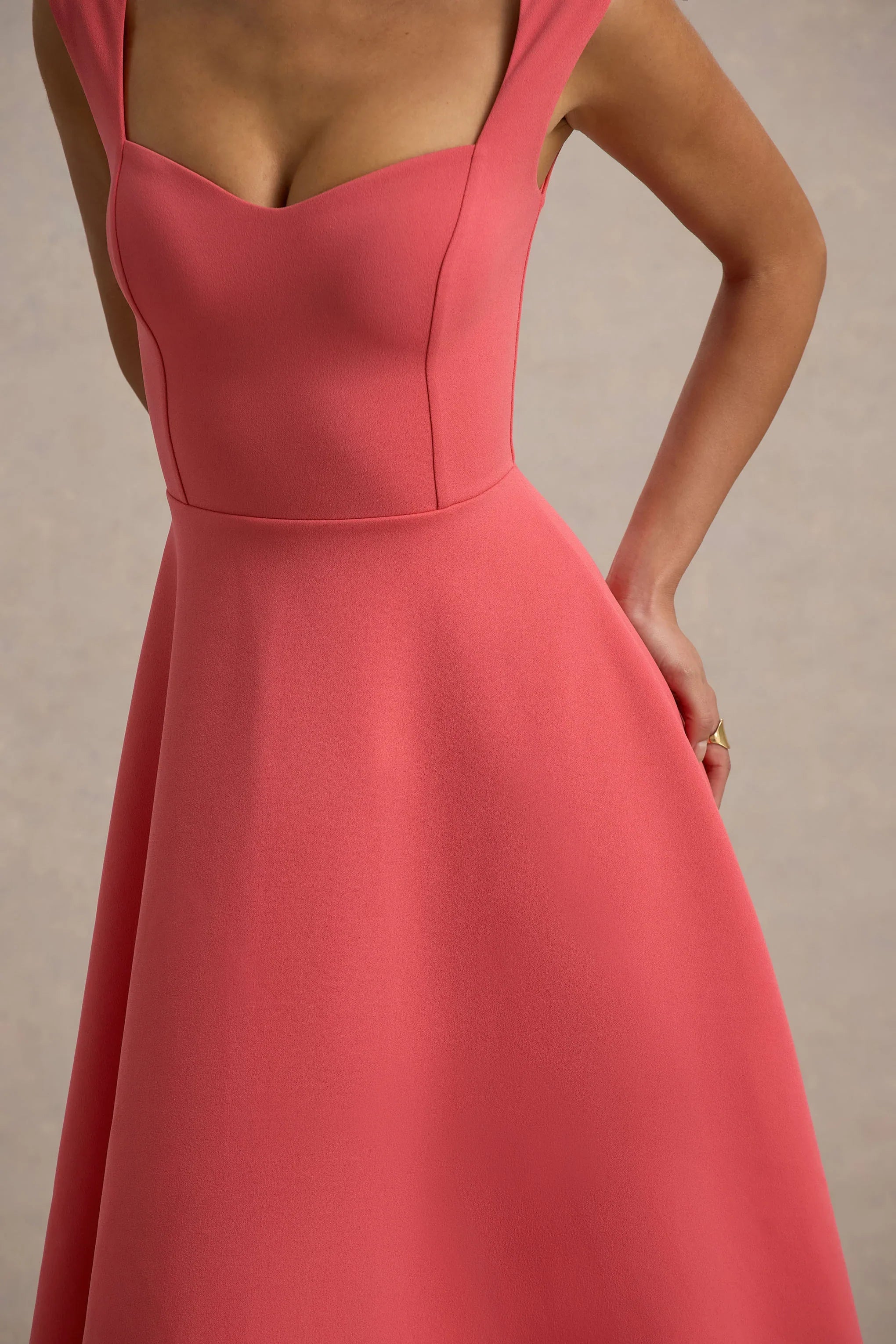 Andromeda Coral Sweetheart Neck Midi Dress