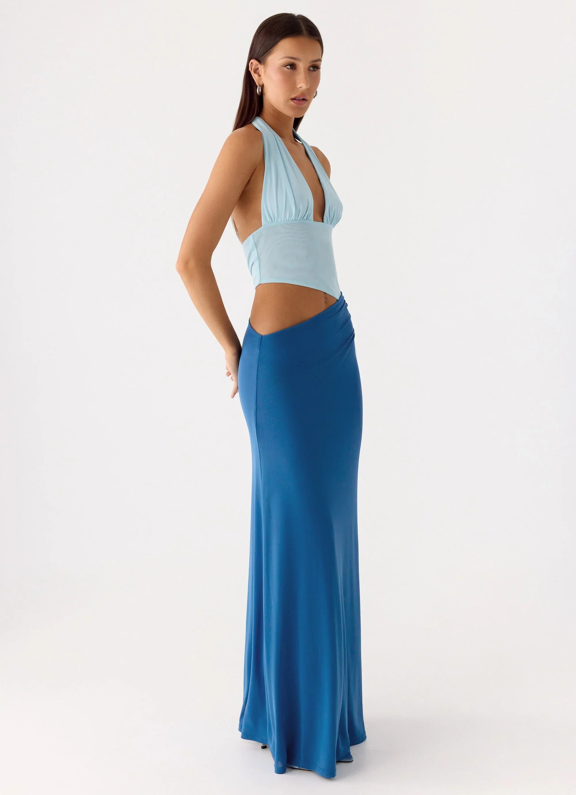 Saresther Halter Neck Maxi Dress Blue