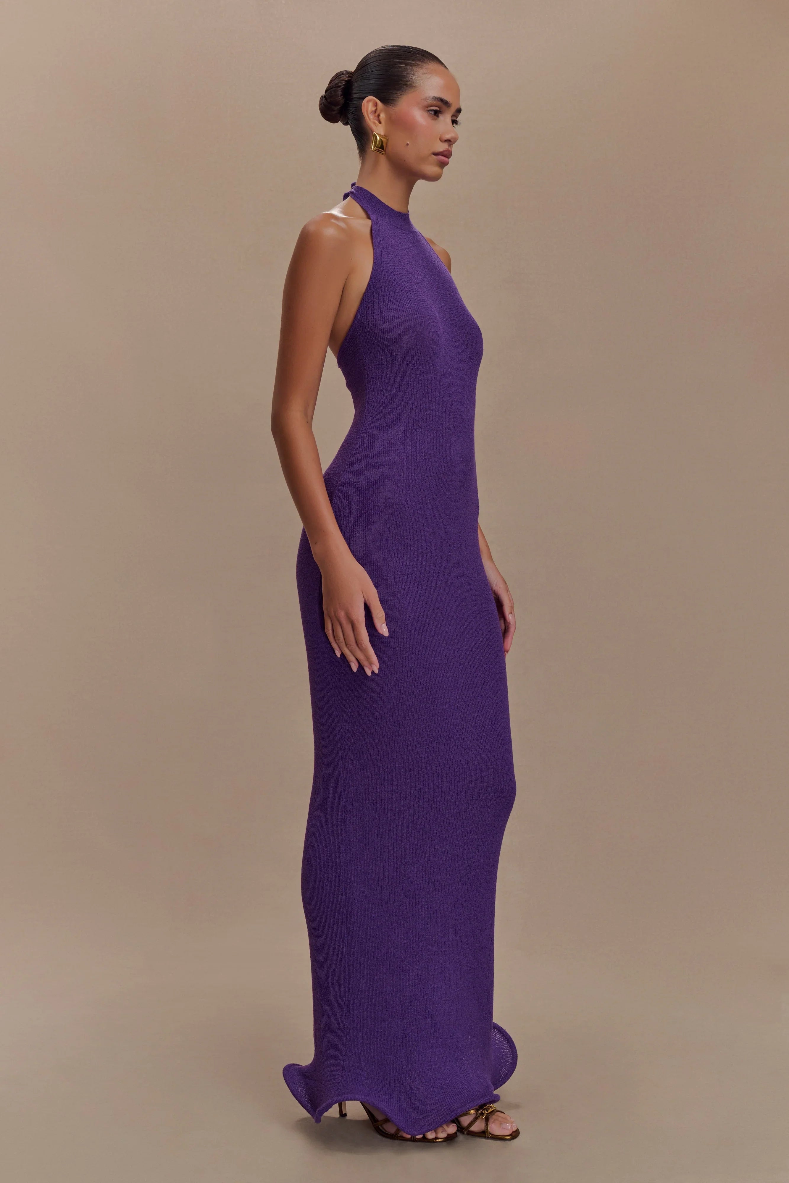 Melodie Halter Knit Maxi Dress Purple