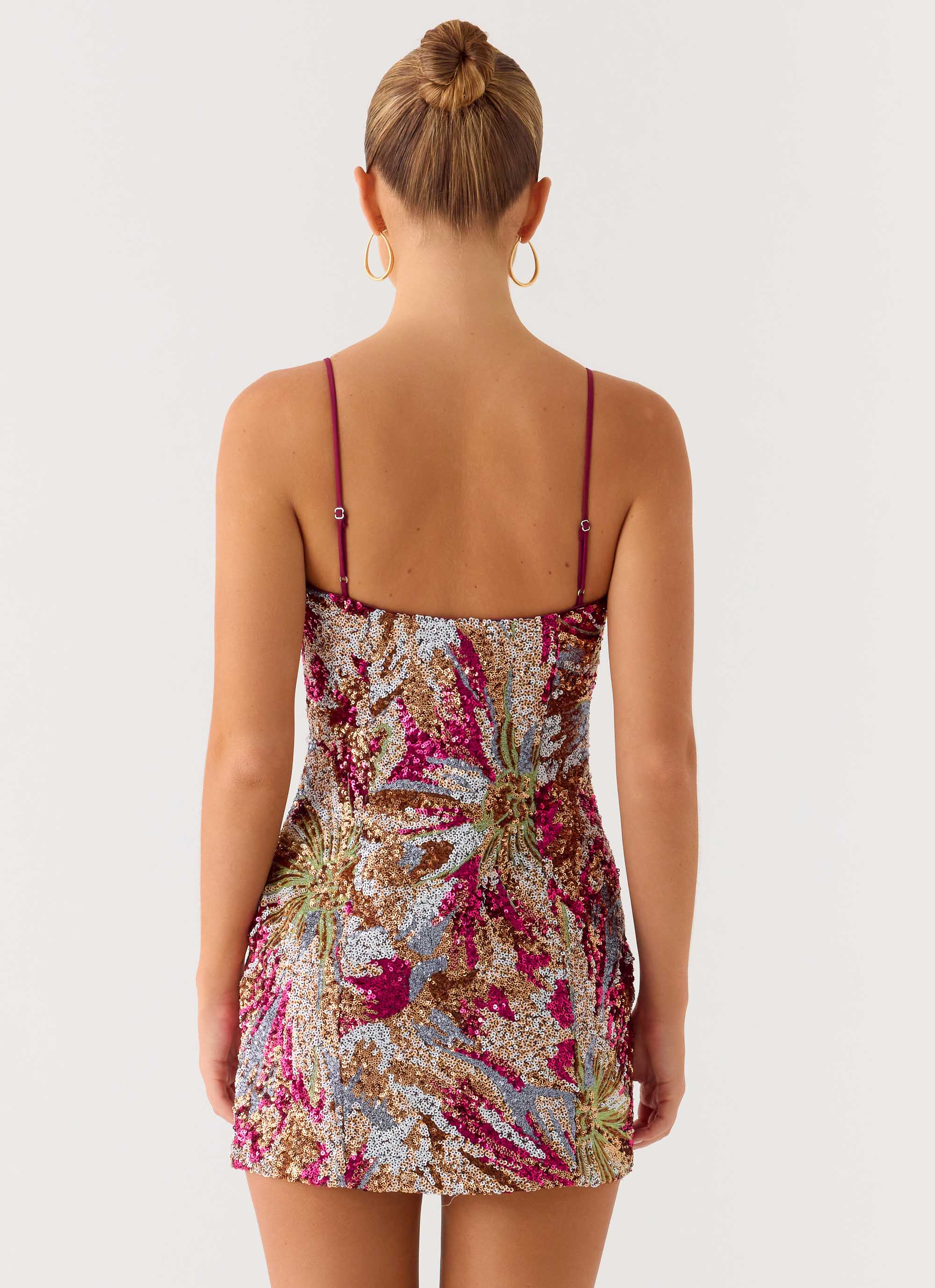 Soul Sound Sequin Mini Dress Fuchsia Floral Beaded