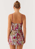 Soul Sound Sequin Mini Dress Fuchsia Floral Beaded